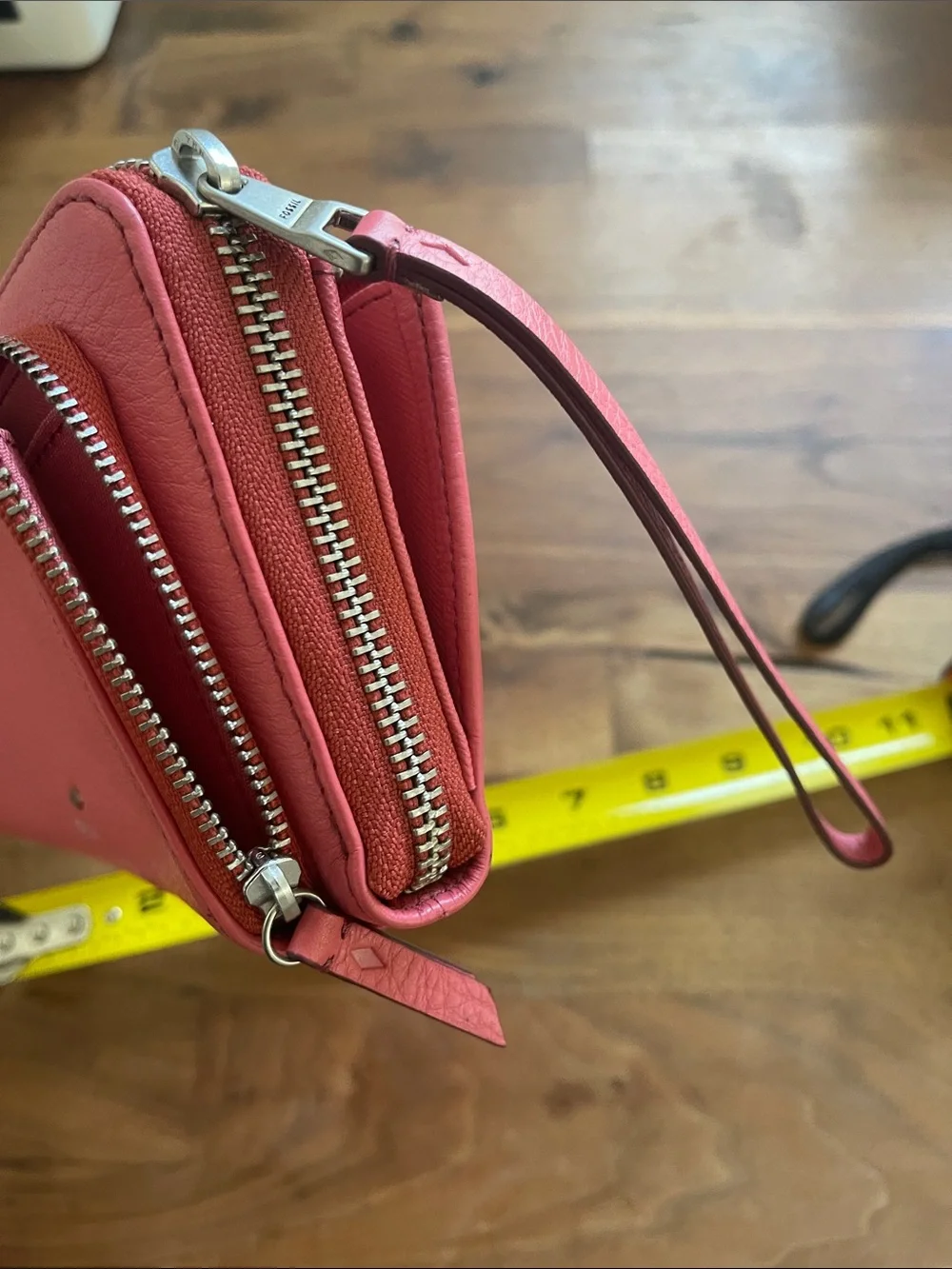 Fossil Coral Pink Leather Wristlet Wallet with Zip Pocket